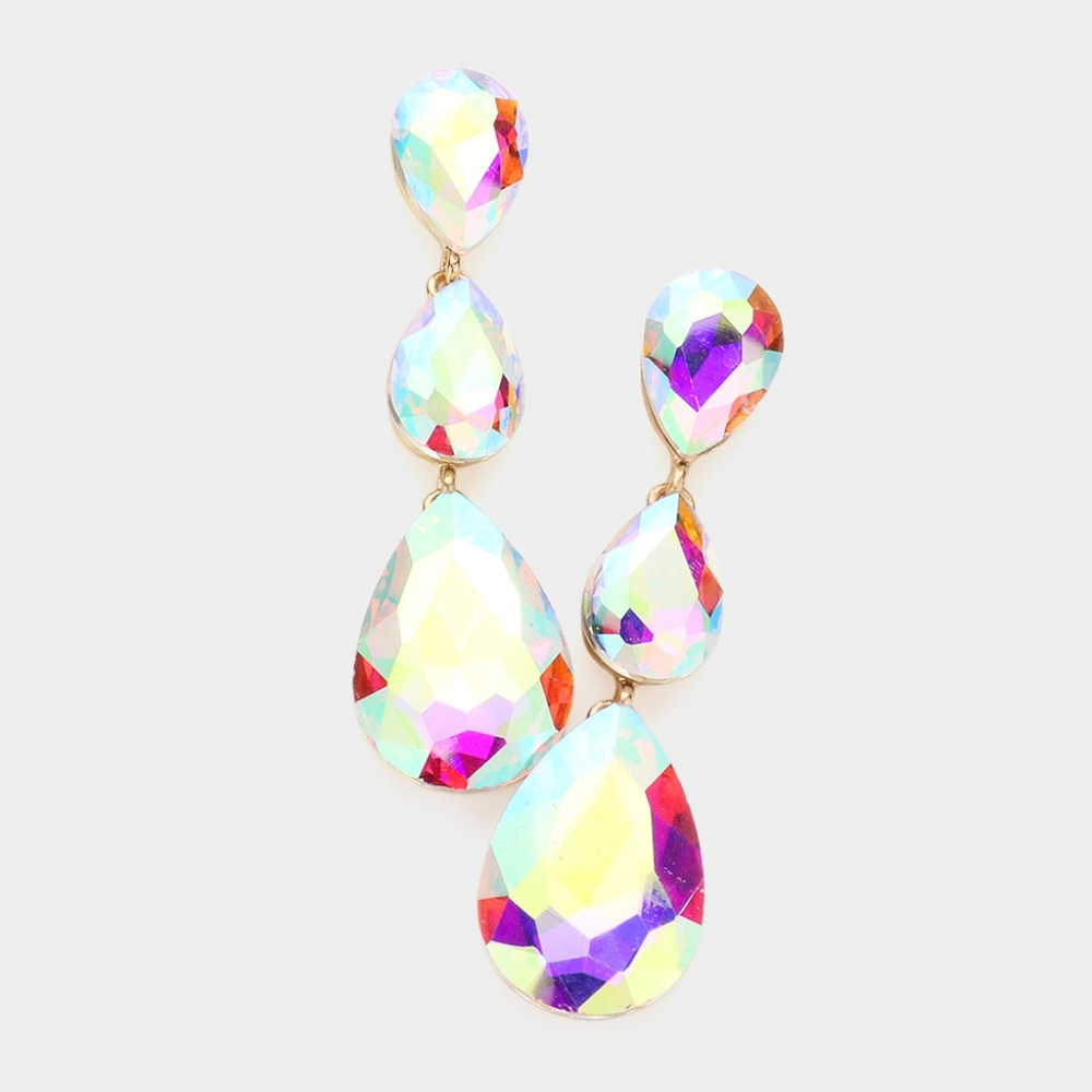 Abalone Dangle Crystal Earrings 2.75 Inch Triple Tear Drop Jewelry